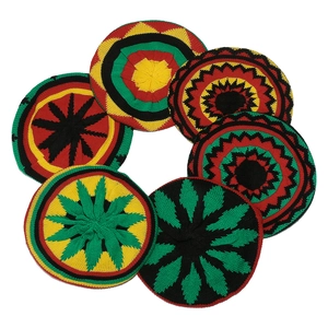 Handmade crochet Rastafarian berets set with red, yellow, green and black star patterns