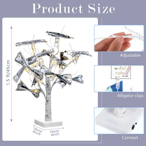 White birch LED money tree with adjustable branches and alligator clips for notes