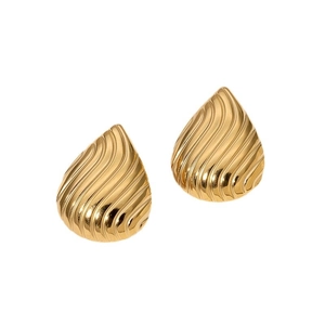 Élégantes boucles d'oreilles goutte dorées avec texture ondulée et style minimaliste