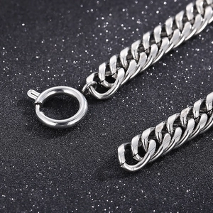 Sleek silver stainless steel curb chain bracelet with secure round spring clasp for men
