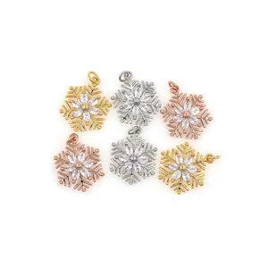Six micro-pave zircon snowflake pendants in gold, silver, and rose gold for DIY jewelry