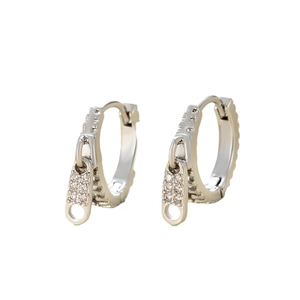 Pair of silver zipper head earrings with sparkling zircon stones in a unique hoop design