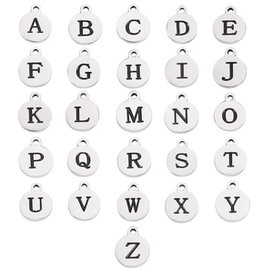 Round Alphabet Initial Charms 304 Stainless Steel Mirror Polished Etched Letter Pendants For DIY Jewelry Making