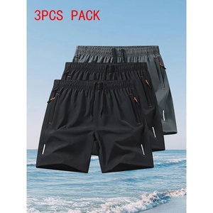 Men's 3-pack quick-dry athletic shorts with zipper pockets and reflective strips for sports