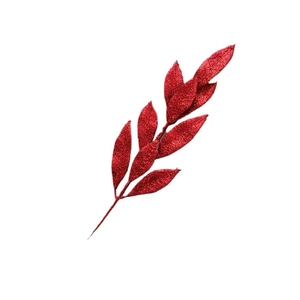 Sparkling red glitter artificial Christmas leaf branch for festive holiday home decoration