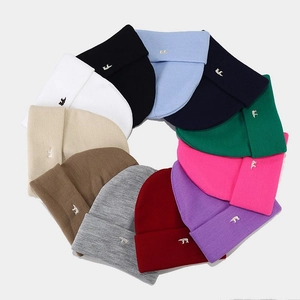 Thick warm knit beanies with polar bear embroidery in twelve different colors