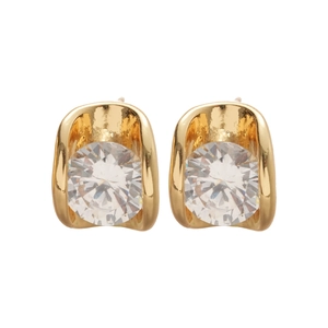 Elegant 18k gold plated oval stud earrings featuring sparkling round cubic zirconia