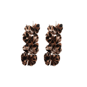 Floral fabric hoop earrings with leopard print and gold hooks for a bohemian style