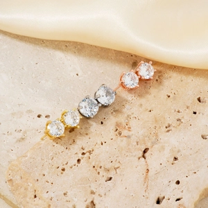 Minimalist six-stone curved crystal stud earrings in gold silver and rose gold finish