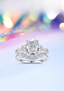 Detailed macro view of S925 sterling silver ring set with 2.5ct oval sparkling diamond