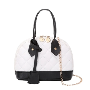 Chic black and white quilted crossbody shell bag with elegant gold chain strap