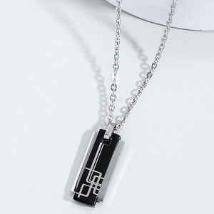 Minimalist men's stainless steel necklace featuring a double-layer geometric pendant