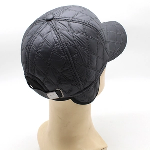 Men's winter quilted baseball cap with warm ear flaps and adjustable metal buckle