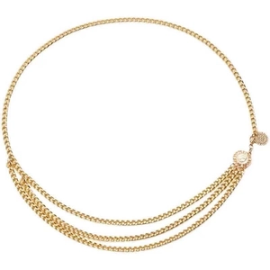Detail of gold multi-layer sun sunflower medallion waist chain with alloy draping links