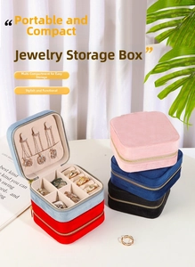 Detail view of the velvet jewelry box interior with necklace hooks and ring slots