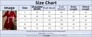 Detailed size chart for retro elegant V-neck shirt dress with puff sleeves and belt