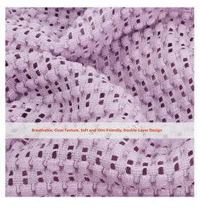 Detail of light purple breathable mesh fabric with soft double-layer knit texture