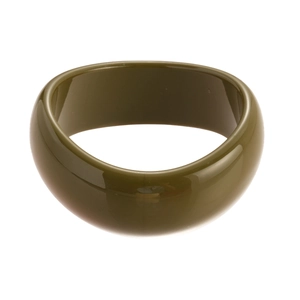 Irregular olive green resin bangle with polished high-gloss finish and wide structure