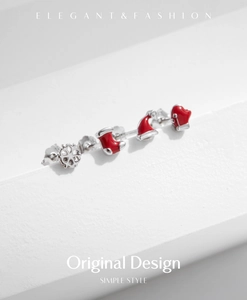 Detailed set of S925 silver Christmas earrings with snowflake and red enamel charms