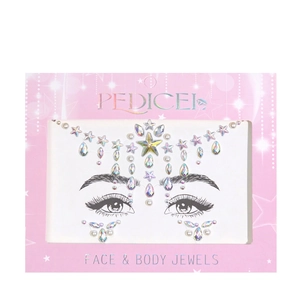Iridescent face jewels and pearls set with stars for eye and body makeup decoration