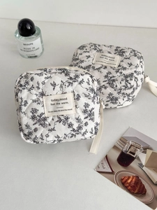 Quilted Floral Sanitary Napkin Storage Pouch French Style Polyester Cotton Zipper Portable Mini Bag For Women Students