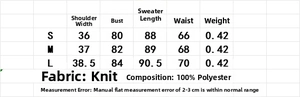 Detailed size chart and fabric specifications for the plaid tassel knit dress