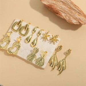 Vintage Copper Gold Heart Flower Leaf Dangle Earrings Hollow Pleated Geometric Drop Earrings Hip Hop Jewelry For Women