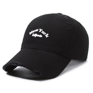 Vintage distressed black cotton baseball cap with New York California embroidery