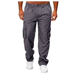Détails du pantalon cargo gris foncé pour hommes avec poches multiples et taille élastique