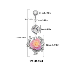 Spécifications de taille pour piercing de nombril rose fleur et papillon pendant
