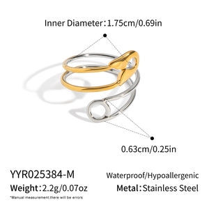 Technical specs of two-tone stainless steel paperclip ring showing size and weight