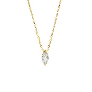 925 Sterling Silver Marquise Cut Zirconia Pendant Necklace For Women Elegant Minimalist Gold Plated Clavicle Chain Jewelry