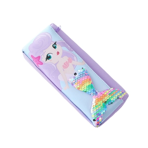 Mermaid pencil case with rainbow sequin tail and purple-blue gradient fabric