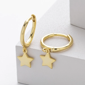 Minimalist S925 sterling silver star hoop earrings with polished gold finish finish