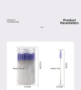 Detailed view of purple spiral eyelash brushes with glitter crystal handles and measurements