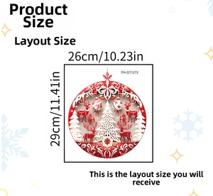 Detail view of red reindeer Christmas window sticker dimensions and layout size
