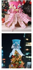 Pink gingerbread and blue snowflake foldable Christmas tree topper hats with Joy text