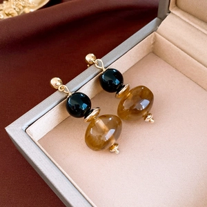 Vintage Bernstein Harz Hängeohrringe Mit Silbernem Ohrstecker Französischer Nischenstil Geometrischer Tropfen Schmuck