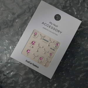 Détail des stickers ongles MJ-085 avec relief tulipe rose et accents de perles blanches