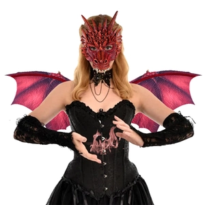 Dragon Mask And Wings Realistic PU Foam Non Woven Fabric Halloween Carnival Masquerade Cosplay Costume For Adults