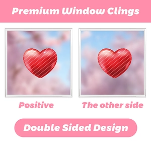 Double-sided Valentine heart window clings with red and white diagonal stripes