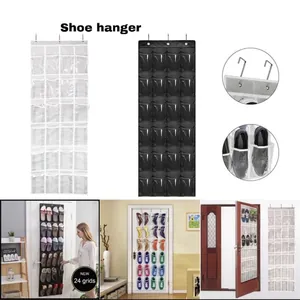 Over The Door Shoe Organizer Hanging Storage Bag Multi Pocket Non-Woven Fabric Transparent PVC Closet Wardrobe Home Space Saving