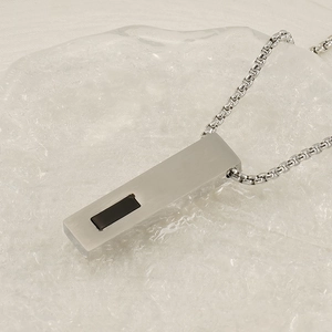 Hip hop style silver box chain necklace with a rectangular zircon pendant on ice texture