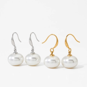 Stainless Steel Artificial Pearl Drop Earrings French Fishhook Dangle Elegant Waterproof Hypoallergenic Jewelry For Women