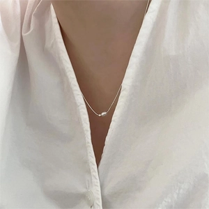 Minimalist 925 Sterling Silver Necklace With Freshwater Pearl And Round Bead Elegant Korean Style Jewelry For Women