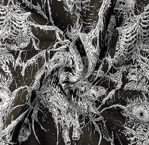 Detailed macro view showing the soft texture and white skull pattern on a black tapestry