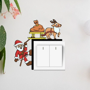 Sticker Interrupteur Noël Père Noël Renne Traîneau PVC Imperméable Décalcomanie Murale Décorative Pour Décoration De Maison