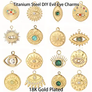Bohemian evil eye charms in 18k gold plated stainless steel with colorful gemstones