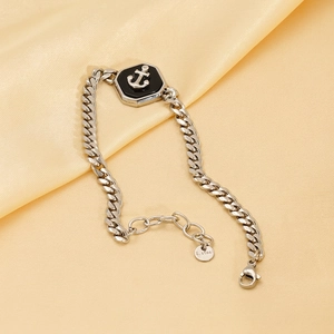 Bracelet Chaîne Gourmette Pendentif Hexagone Ancre Acier Inoxydable Style Punk Nautique Unisexe Bijoux Mode