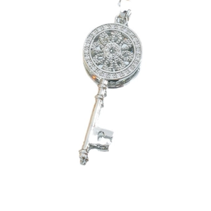 Luxury titanium steel key pendant necklace with full cubic zirconia flower design